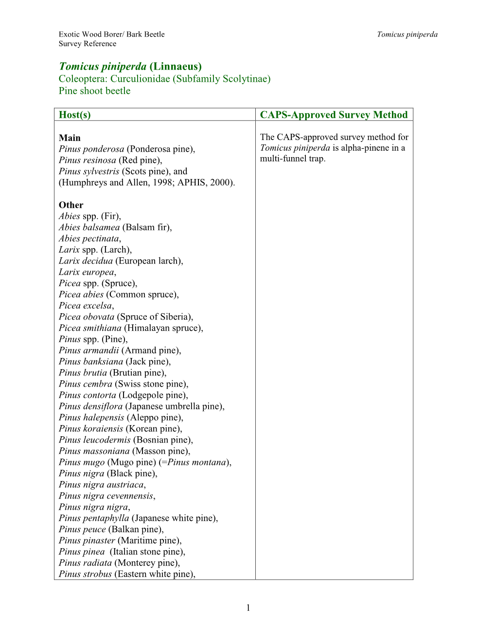 Tomicus Piniperda Survey Reference