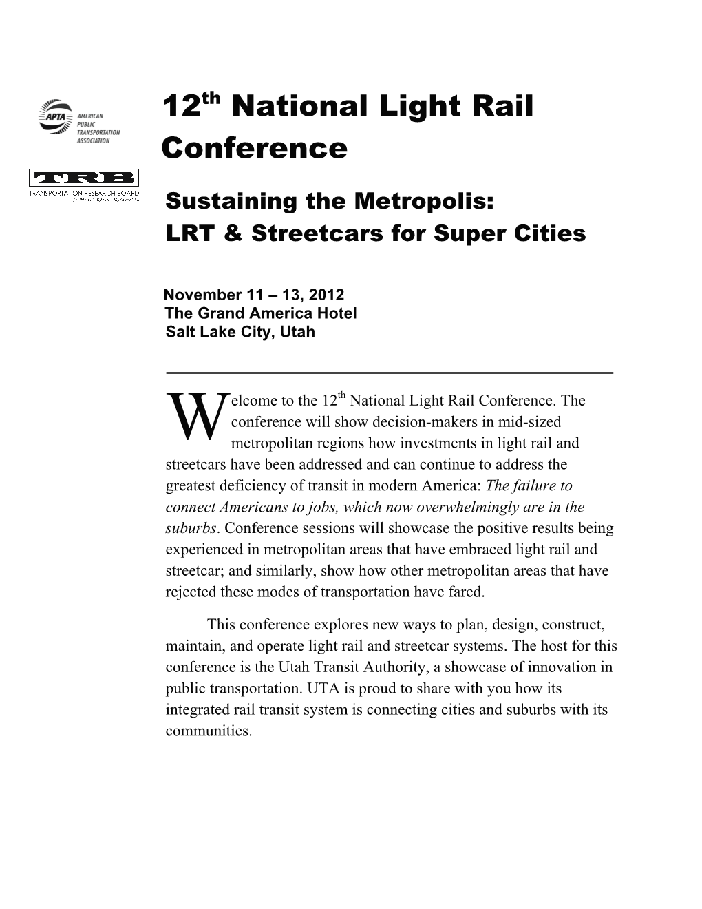 12Th National Light Rail Conference