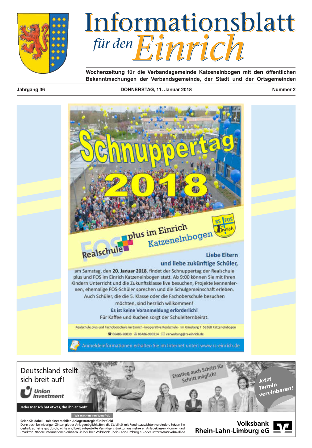 Katzenelnbogen Mit Den Öffentlichen Bekanntmachungen Der Verbandsgemeinde, Der Stadt Und Der Ortsgemeinden