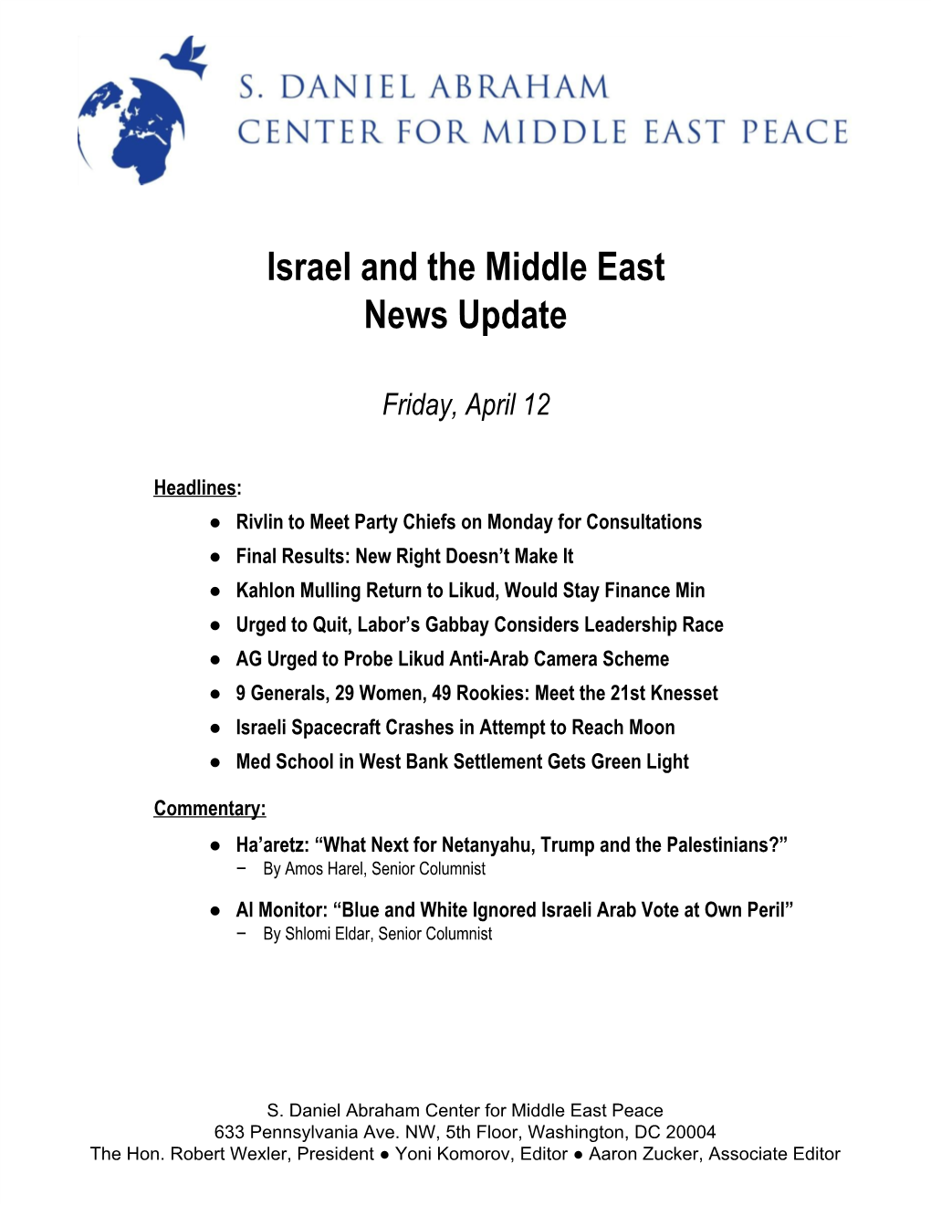 Israel and the Middle East News Update