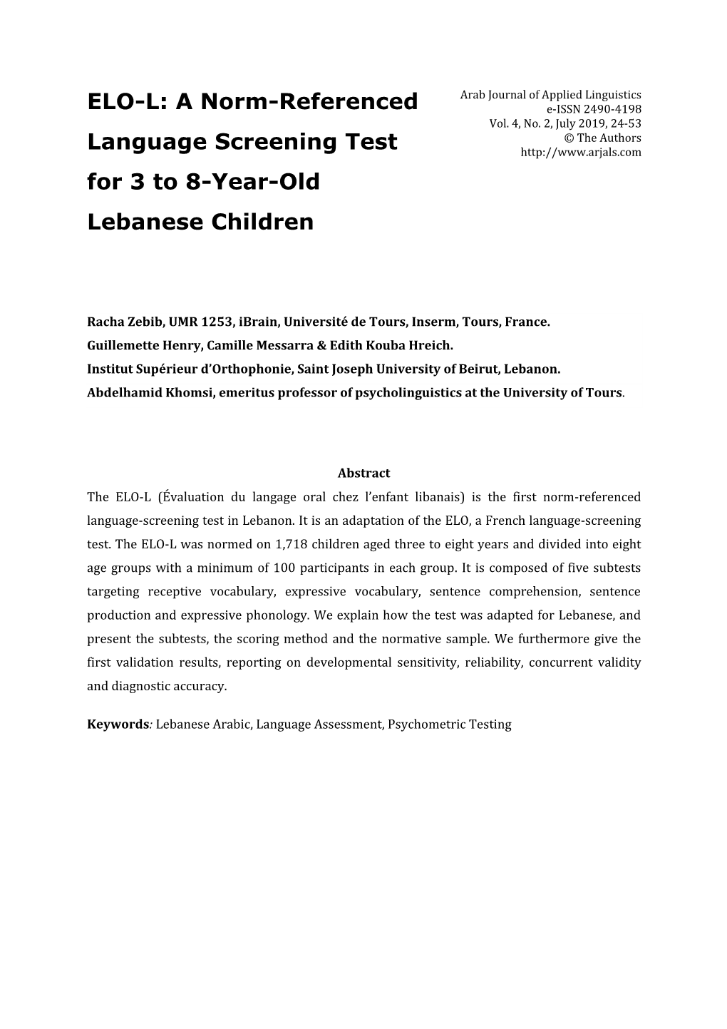 ELO-L: a Norm-Referenced Language Screening Test for 3 to 8-Year-Old