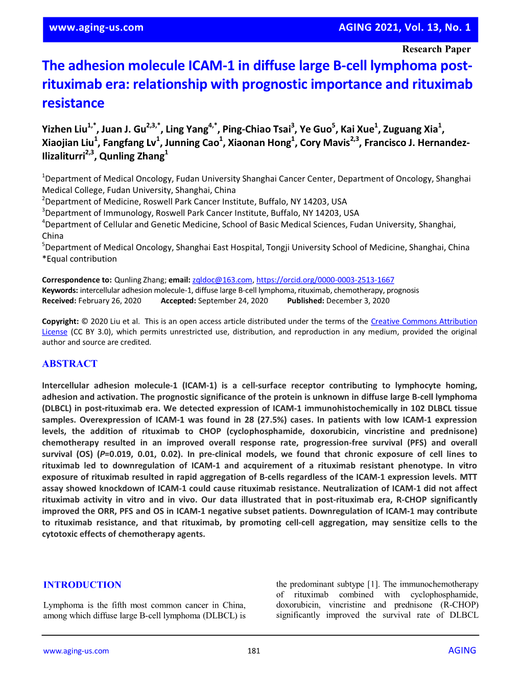 The Adhesion Molecule ICAM-1 in Diffuse Large B-Cell Lymphoma Post- Rituximab Era: Relationship with Prognostic Importance and Rituximab Resistance