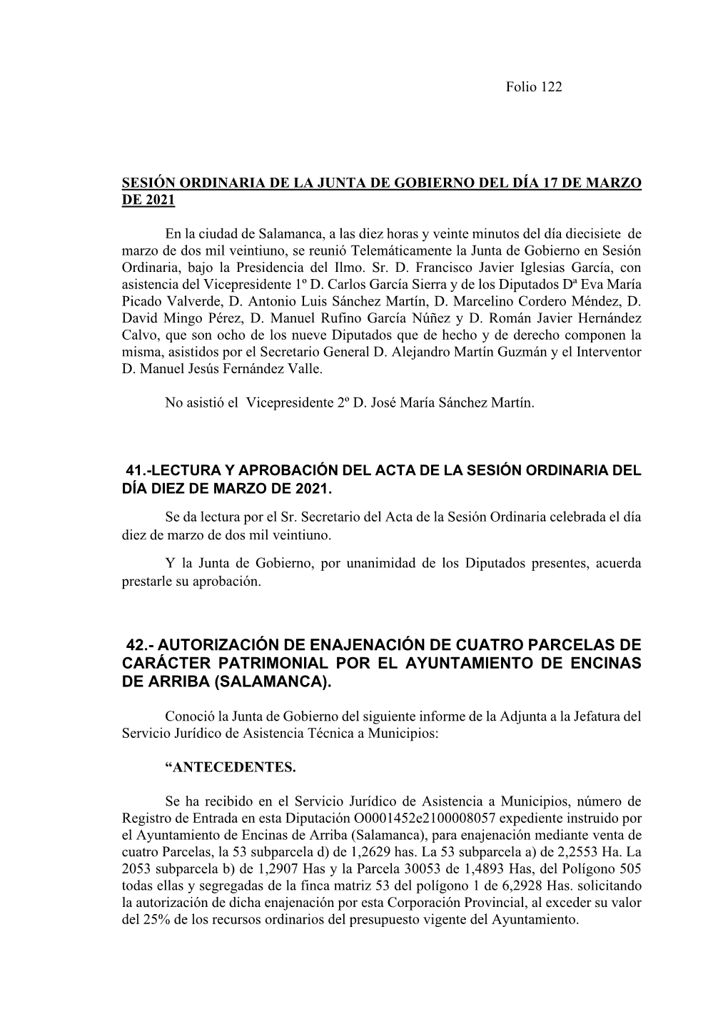 Acta De La Sesión Ordinaria Del Día Diez De Marzo De 2021