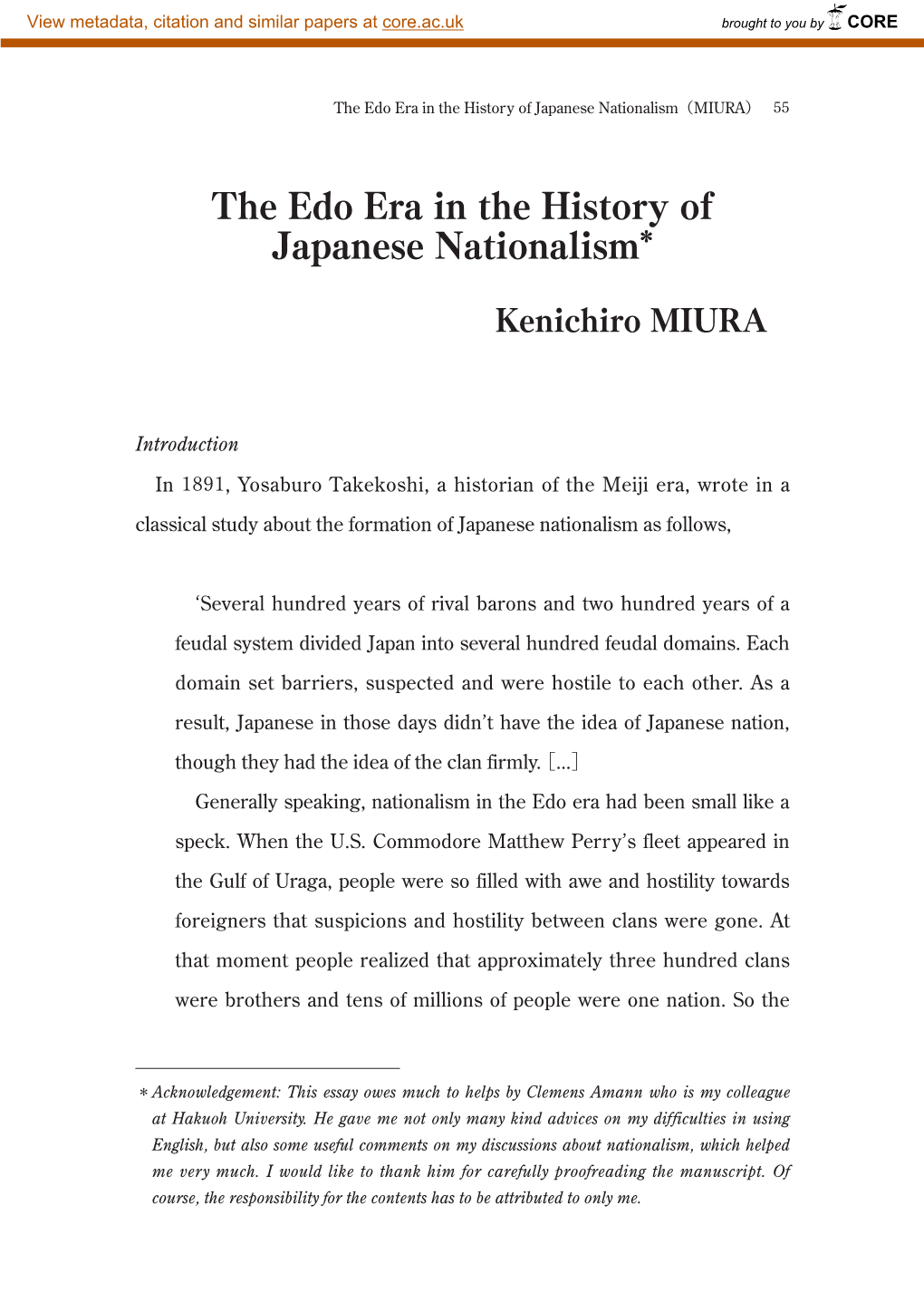 The Edo Era in the History of Japanese Nationalism*