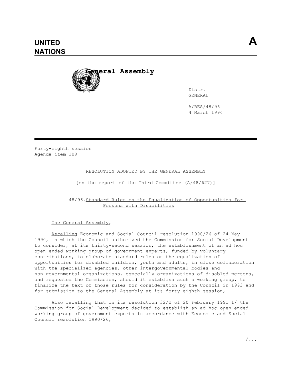 Resolution Adopted by the General Assembly