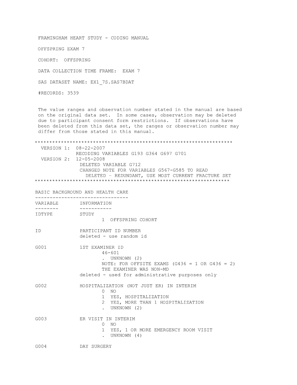 Framingham Heart Study - Coding Manual