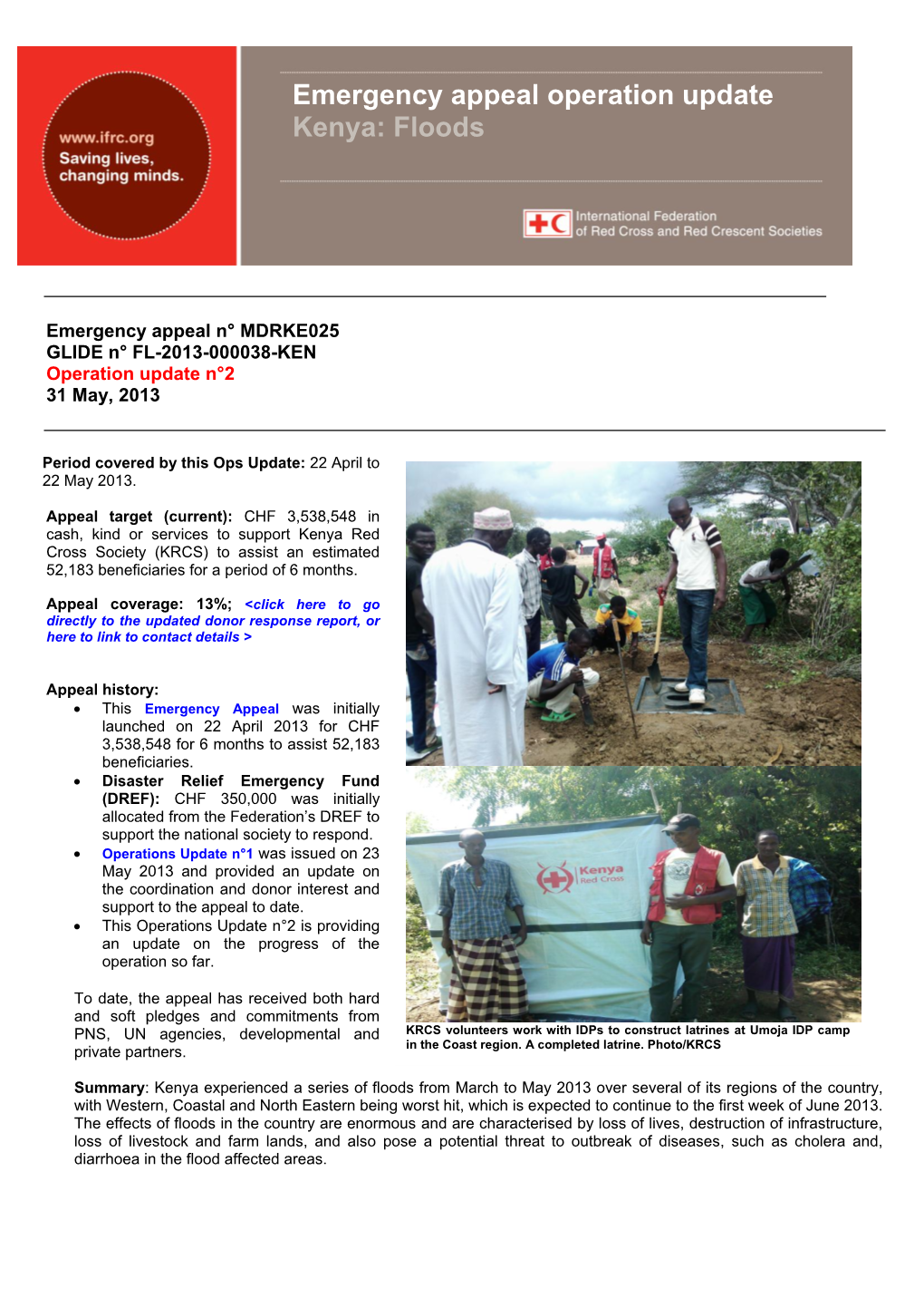 Emergency Appeal Operation Update Kenya: Floods