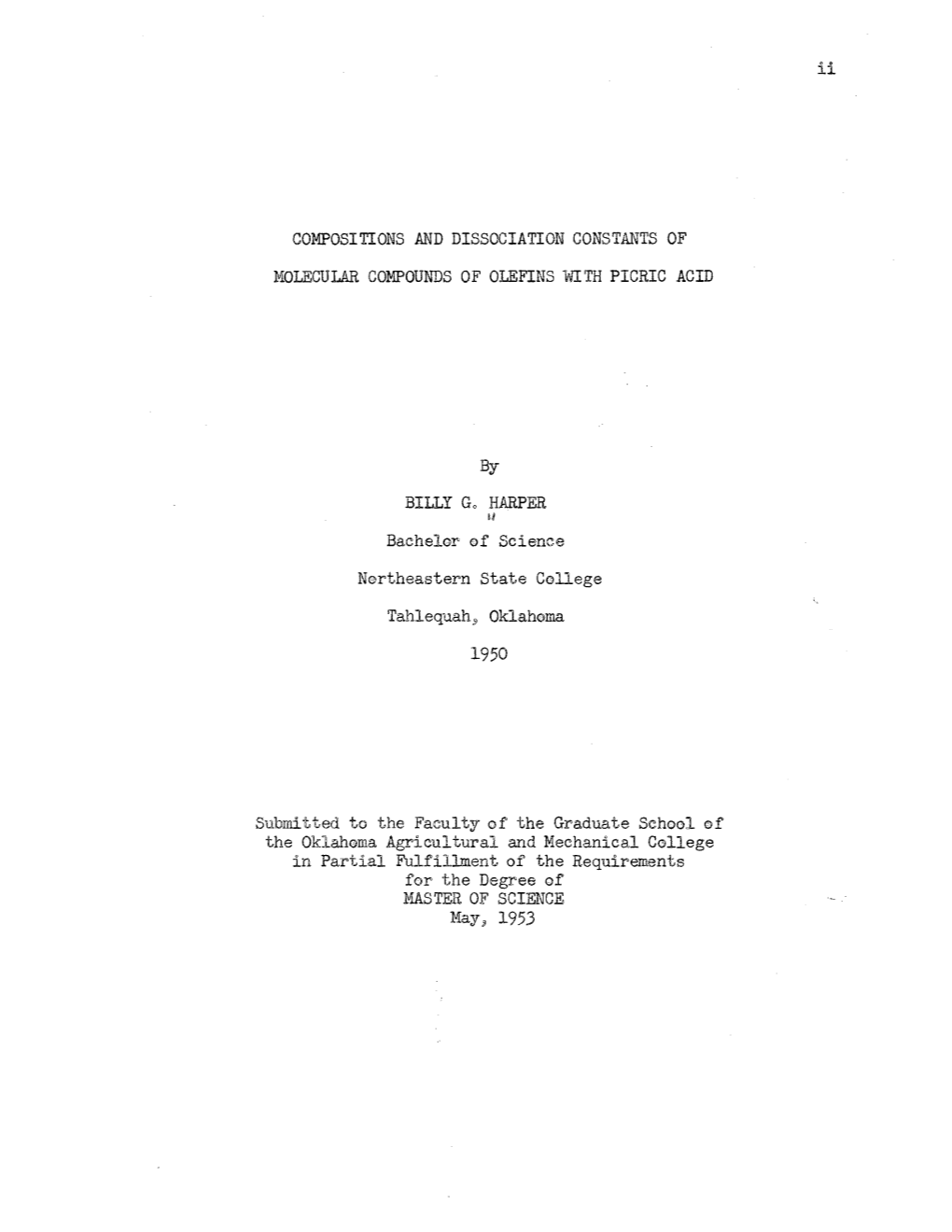 Compositions A.Nd Dissociation Constants of Molecular Compounds of Olefins Wi Th Picric Acid