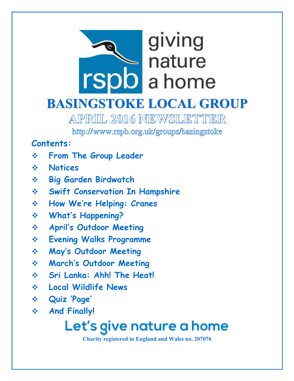 Basingstoke Local Group Basingstoke Local Group April 2016 Newsletter
