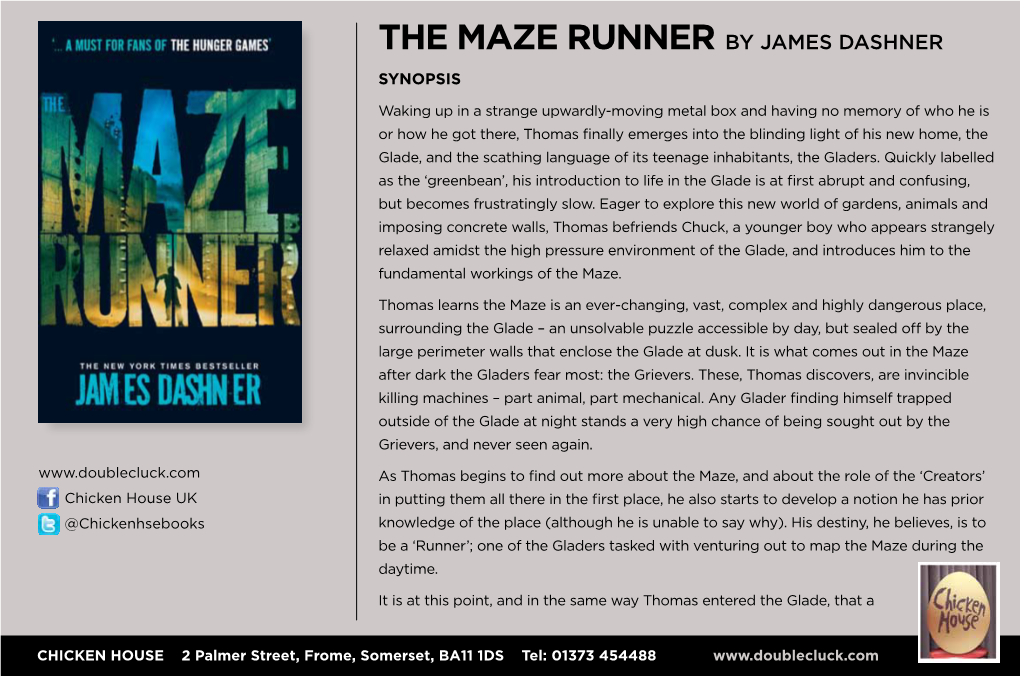 THE MAZE RUNNER by James Dashner Synopsis