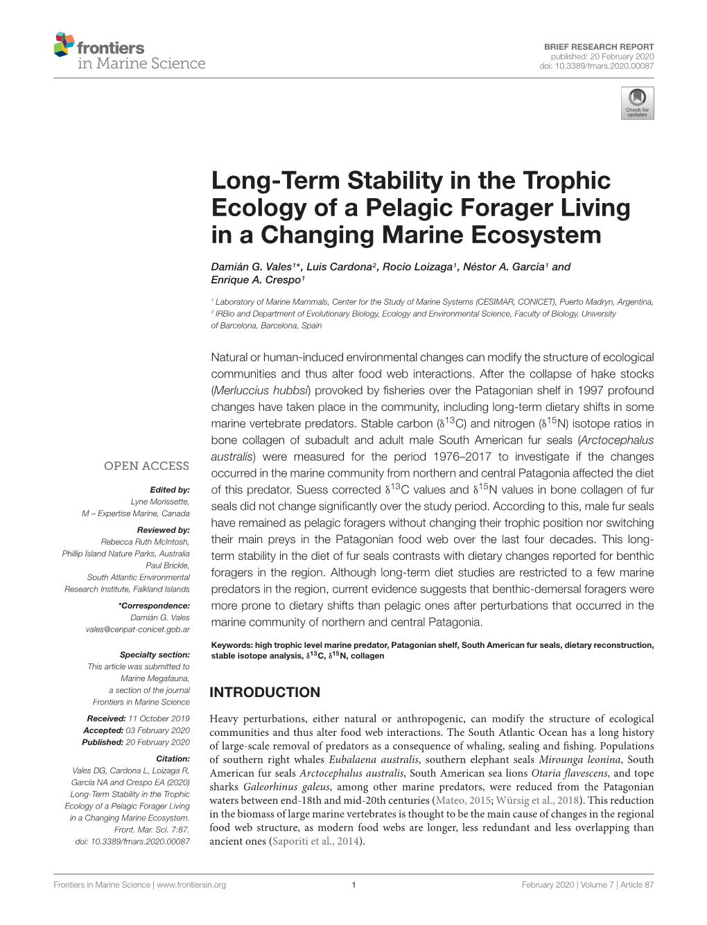 Long-Term Stability in the Trophic Ecology of a Pelagic Forager Living in a Changing Marine Ecosystem