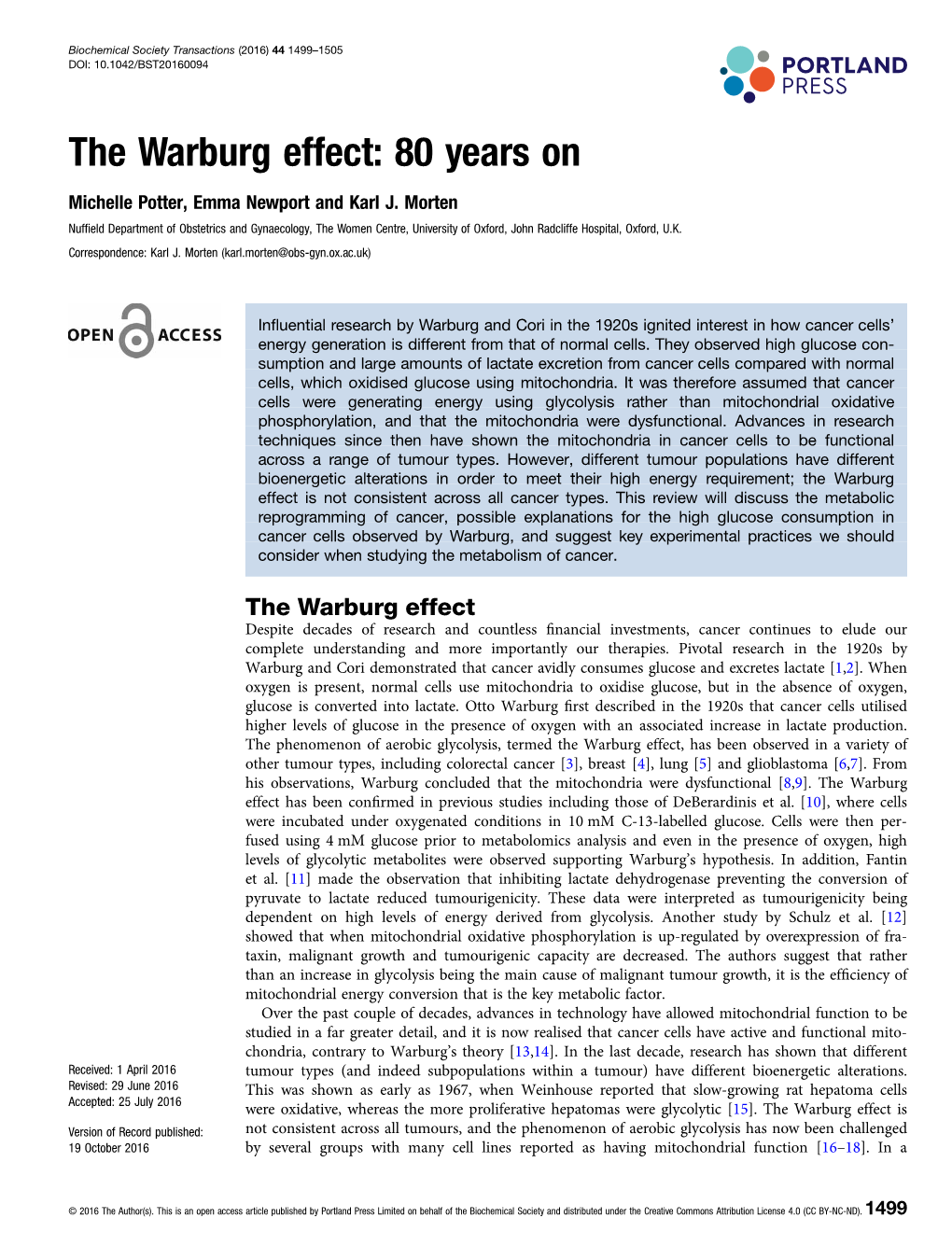 The Warburg Effect: 80 Years On