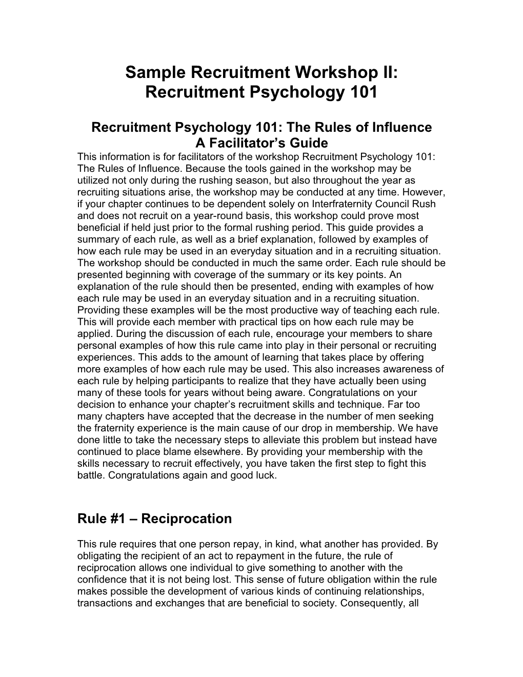 Sample Recruitment Workshop II: Recruitment Psychology 101