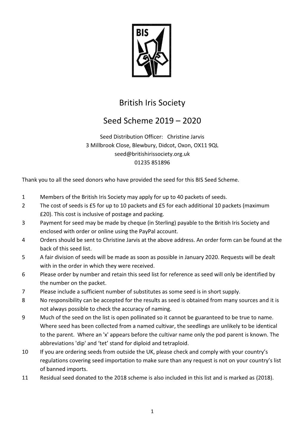 British Iris Society Seed Scheme 2019 – 2020