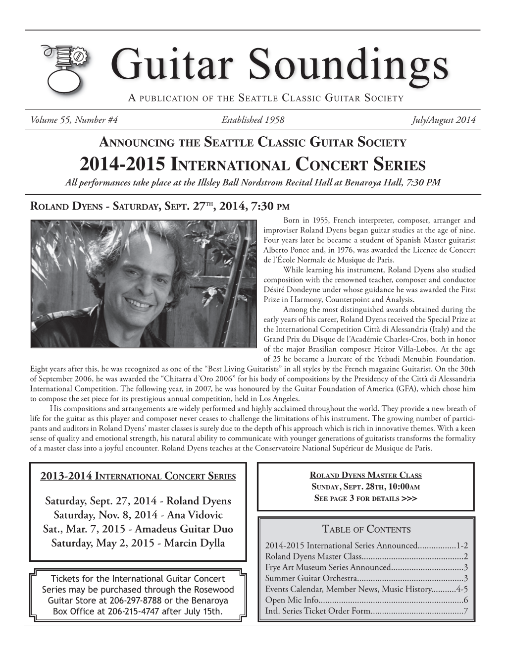 Guitar Soundings a Publication of the Seattle Classic Guitar Society