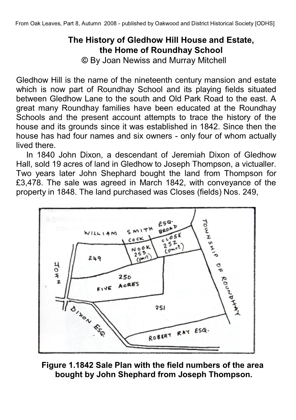 The History of Gledhow Hill House and Estate, the Home of Roundhay School © by Joan Newiss and Murray Mitchell