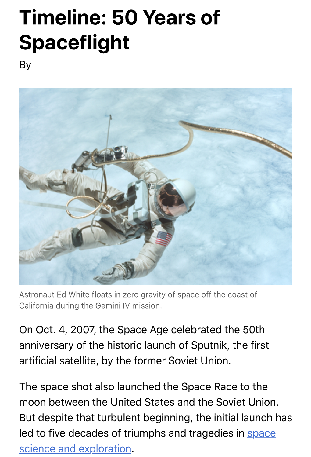 Timeline: 50 Years of Spaceflight By