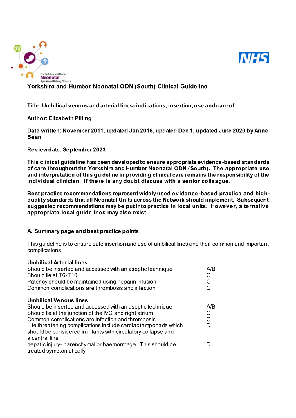 North Trent Neonatal Network Clinical Guideline