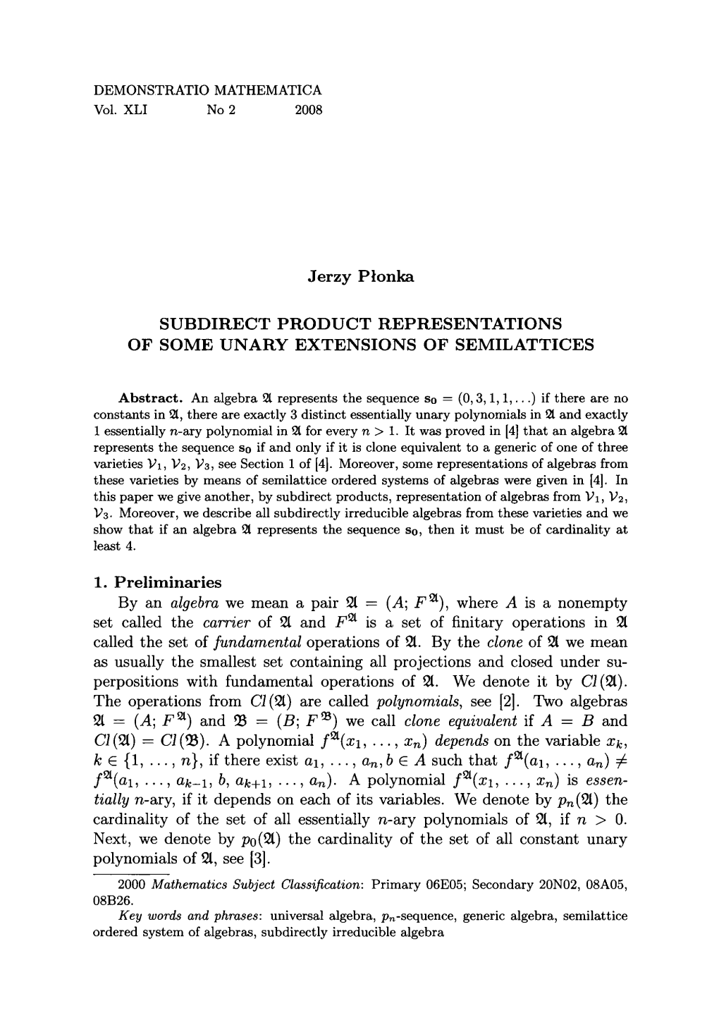 Jerzy Ρ Tonka SUBDIRECT PRODUCT REPRESENTATIONS of SOME