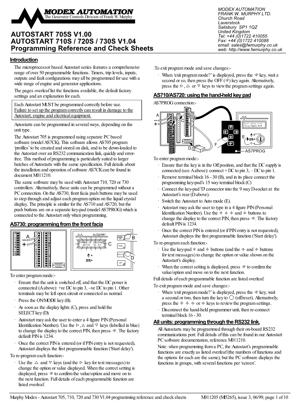 Programming Reference and Check Sheets