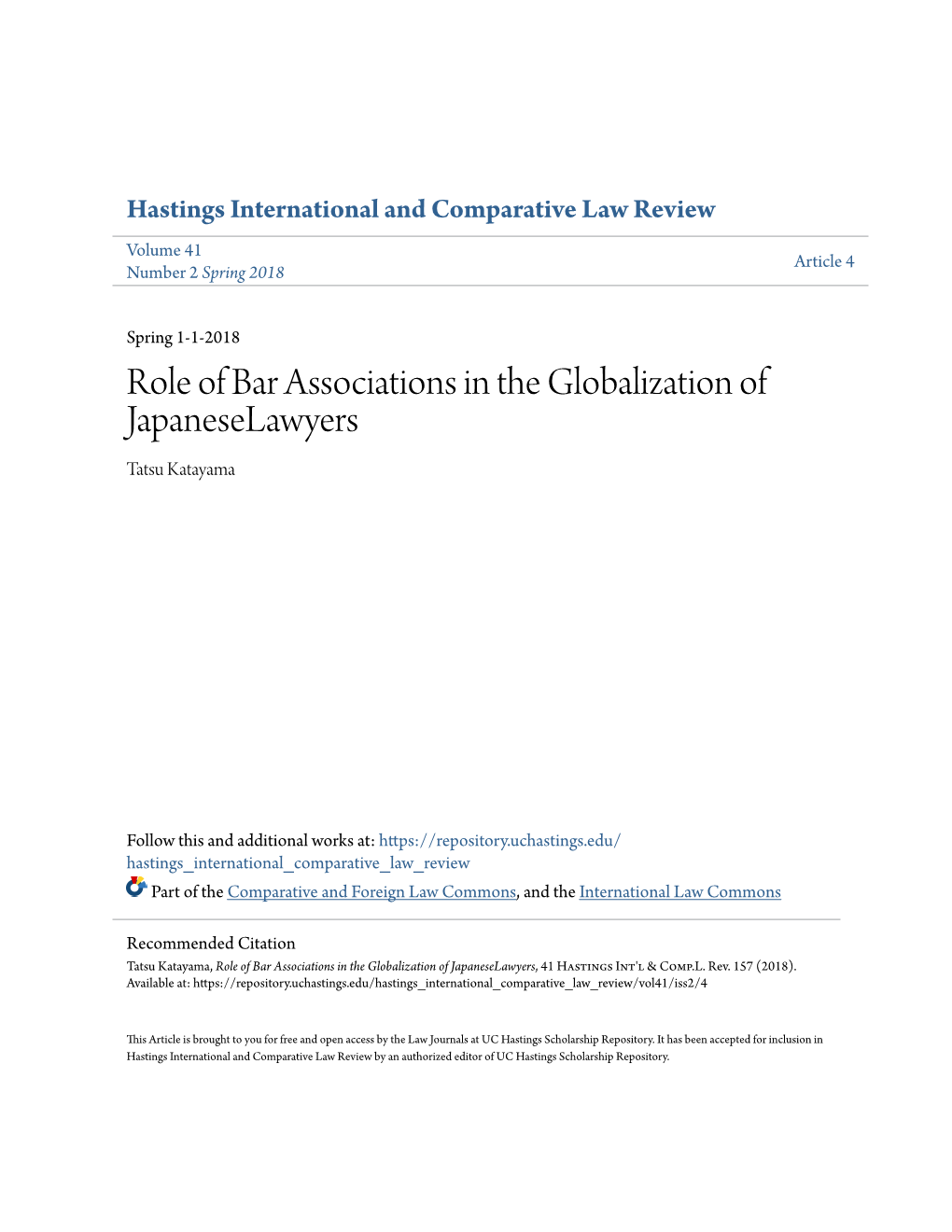 Role of Bar Associations in the Globalization of Japaneselawyers Tatsu Katayama