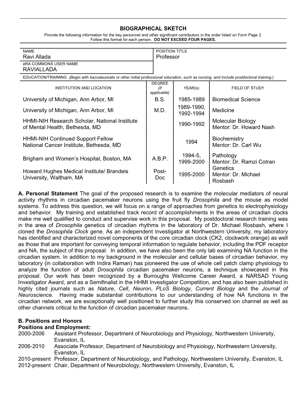 PHS 398 (Rev. 9/04), Biographical Sketch Format Page s17