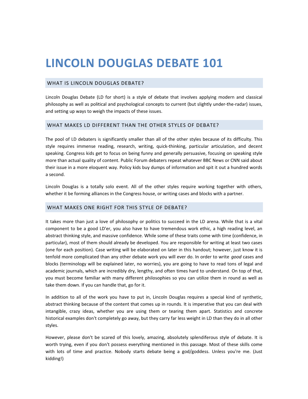 What Is Lincoln Douglas Debate?