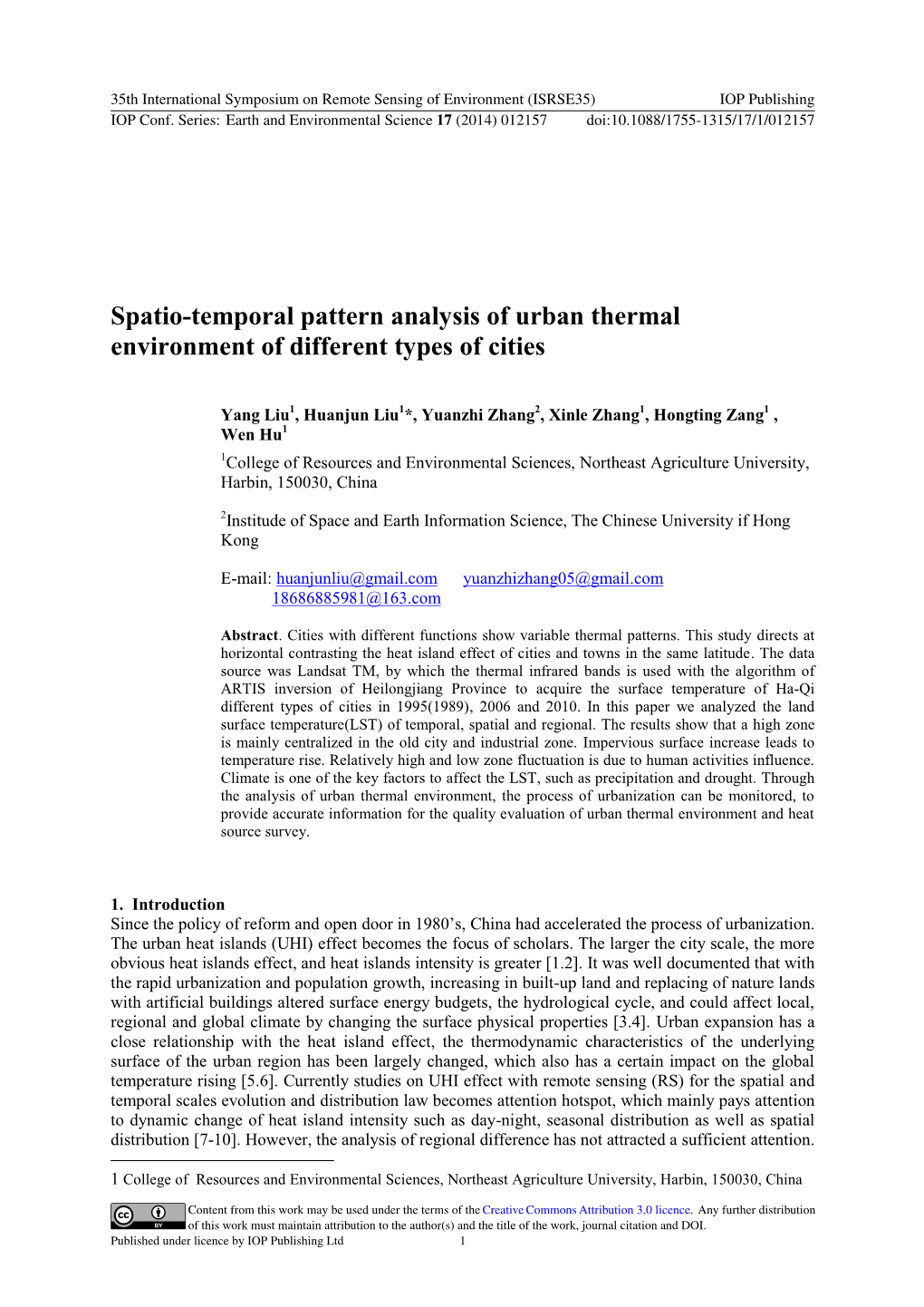 Spatio-Temporal Pattern Analysis of Urban Thermal Environment of Different Types of Cities