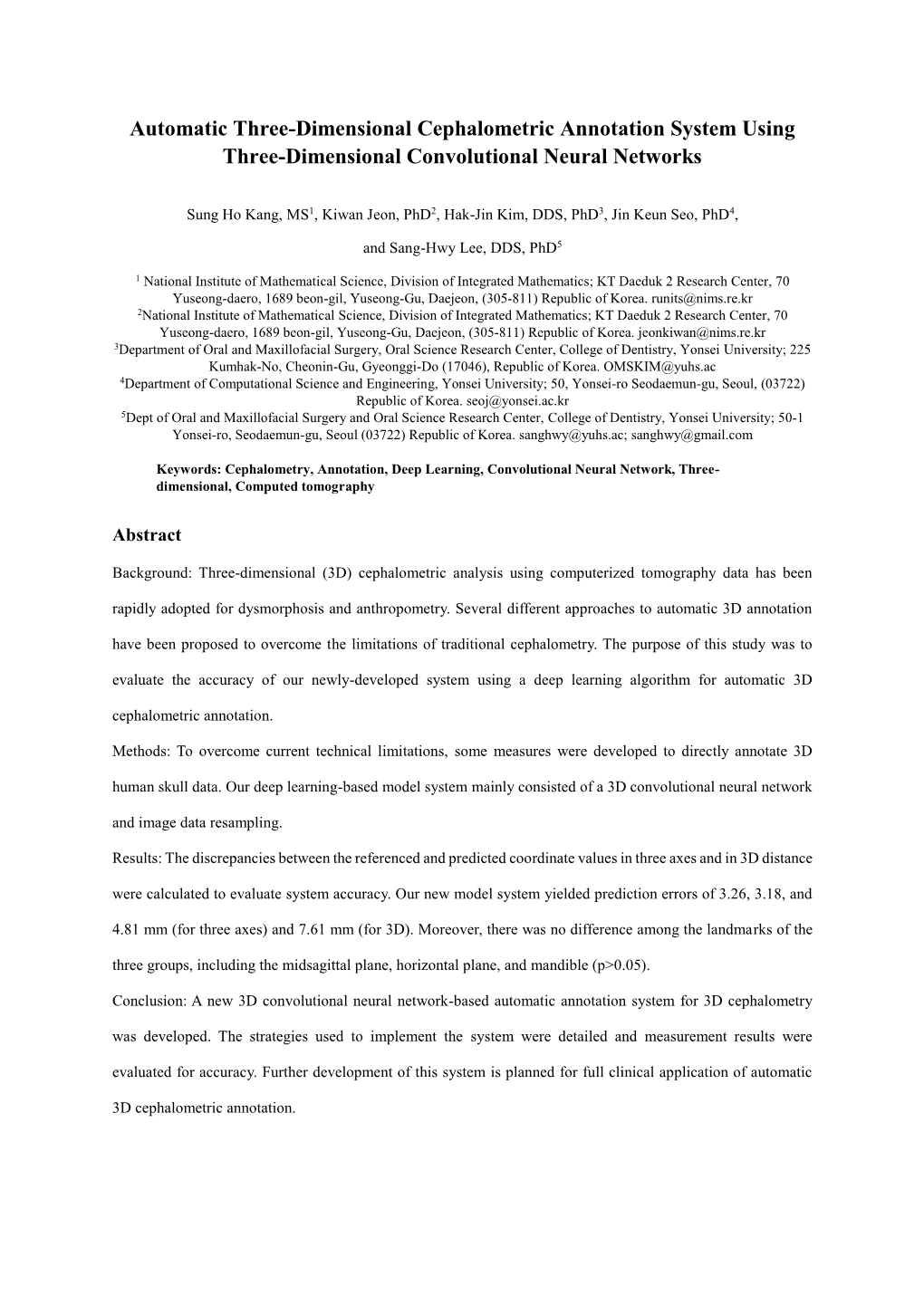 Automatic Three-Dimensional Cephalometric Annotation System Using Three-Dimensional Convolutional Neural Networks