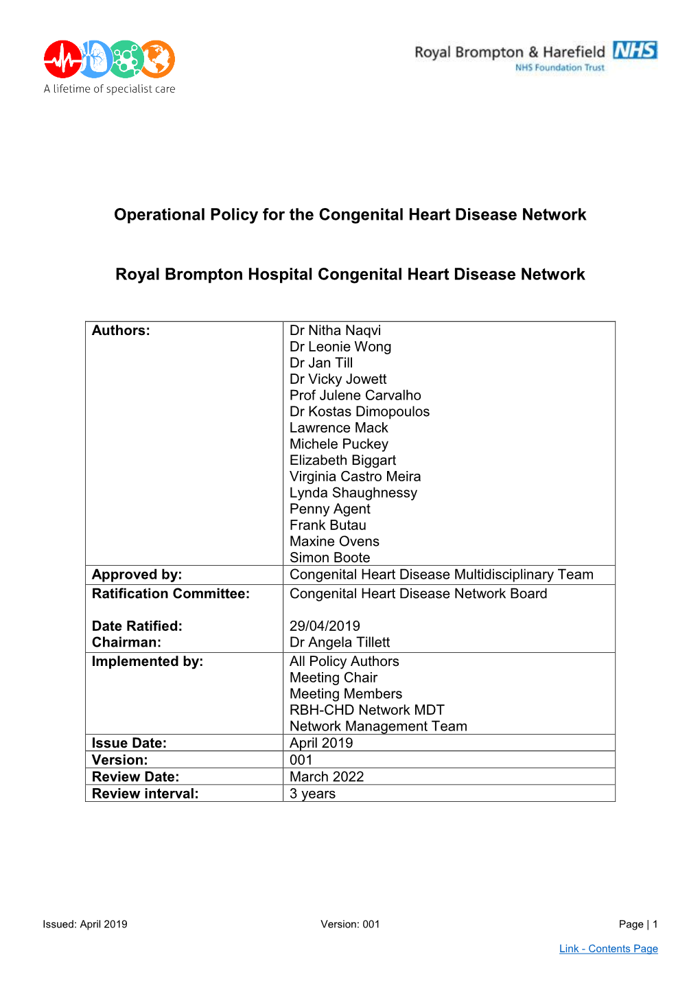 Operational Policy for the Congenital Heart Disease Network Royal