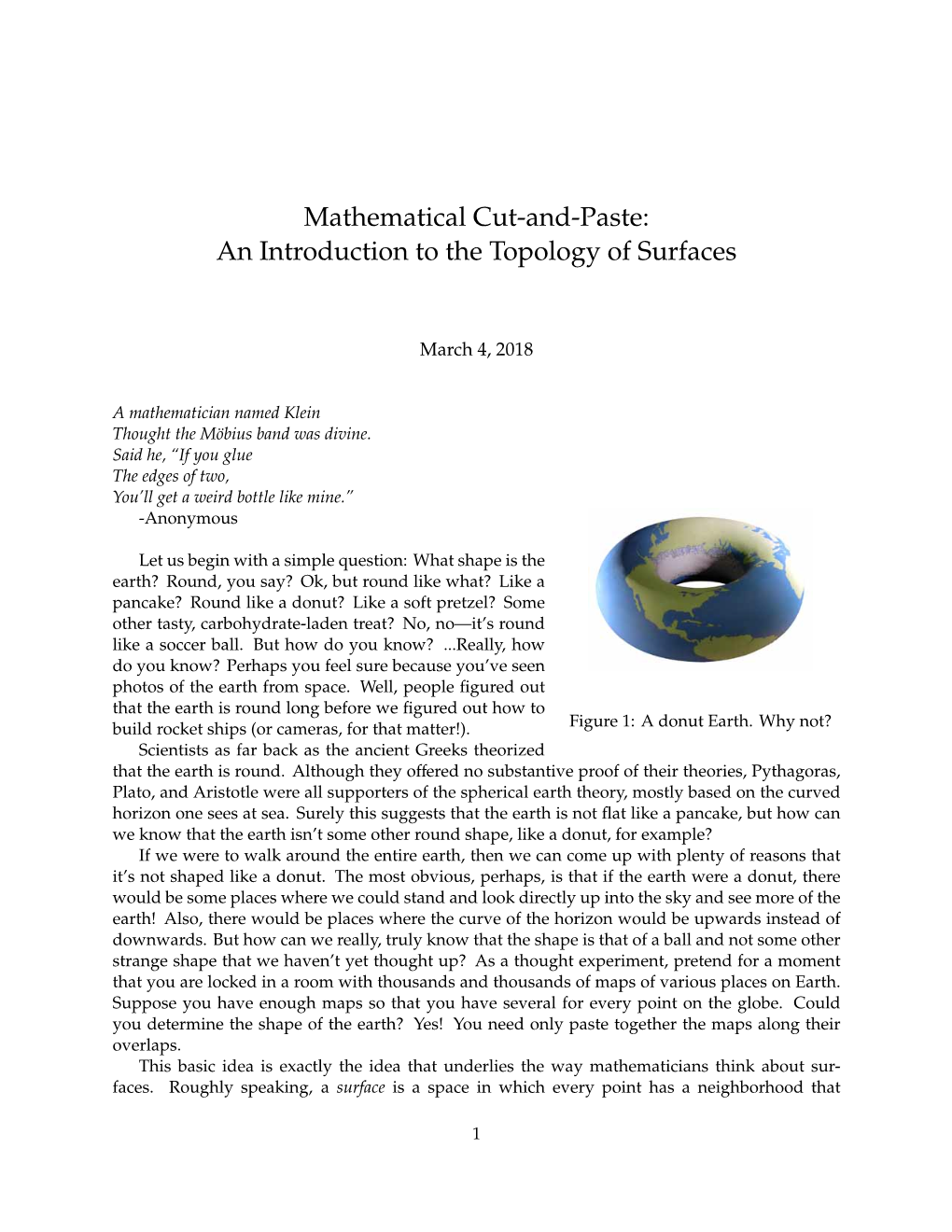 Mathematical Cut-And-Paste: an Introduction to the Topology of Surfaces