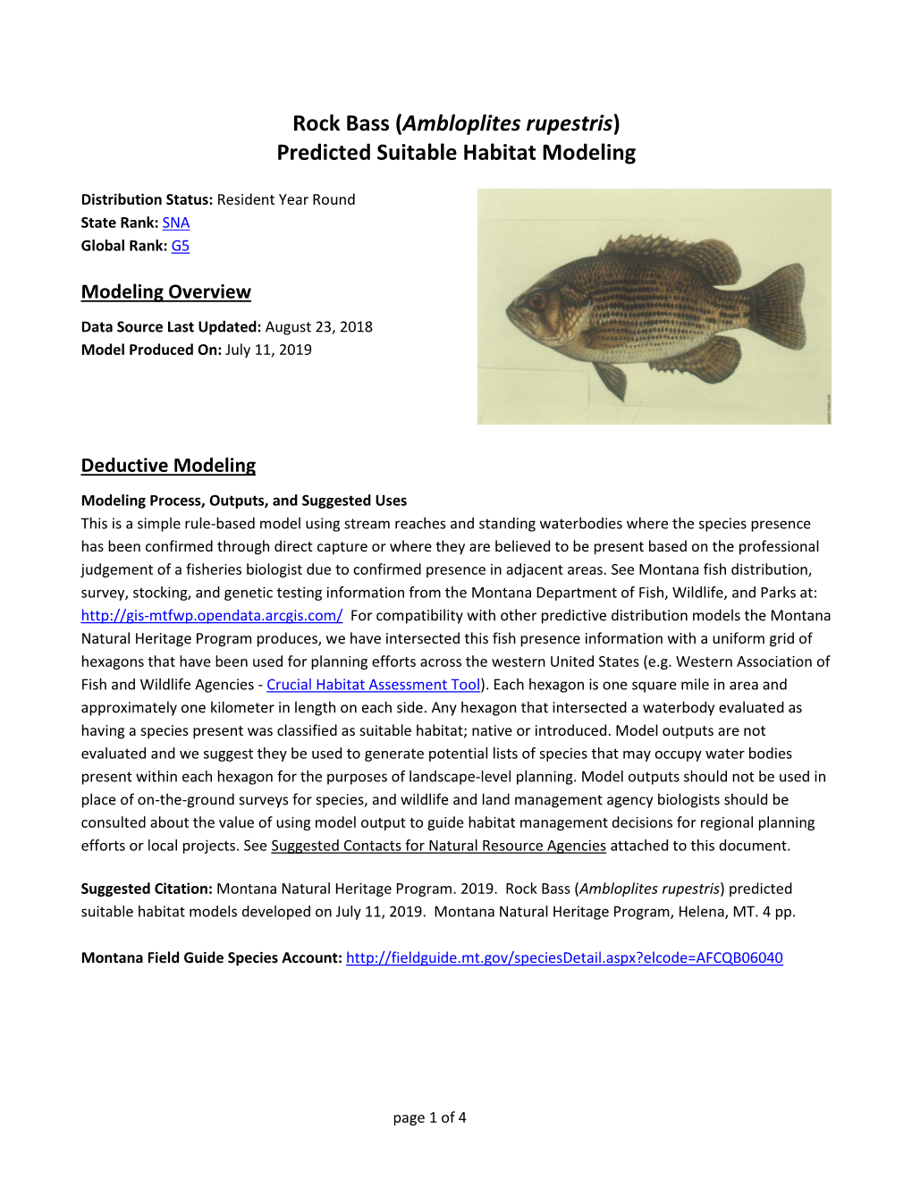 Rock Bass (Ambloplites Rupestris) Predicted Suitable Habitat Modeling