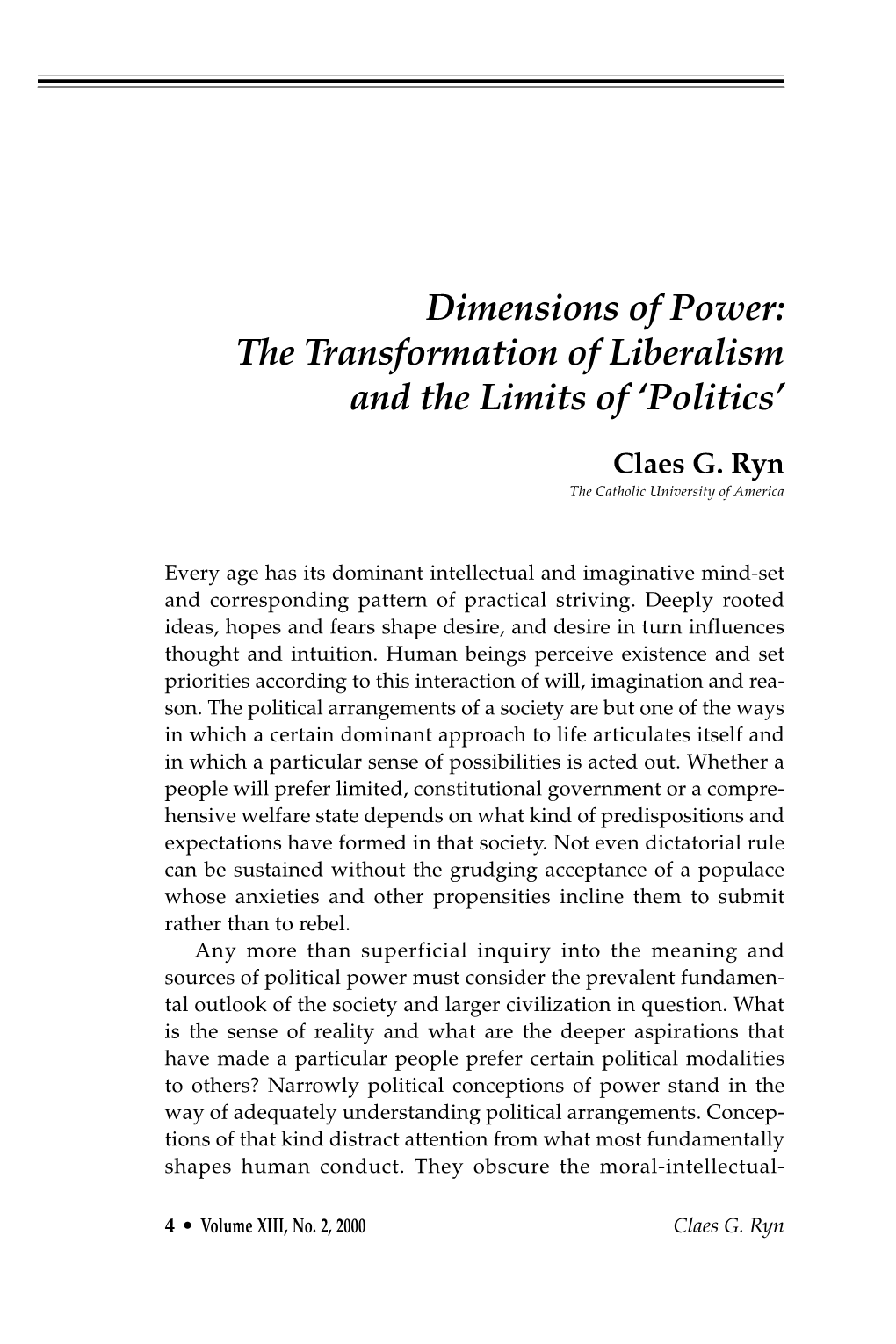 Dimensions of Power: the Transformation of Liberalism and the Limits of ‘Politics’