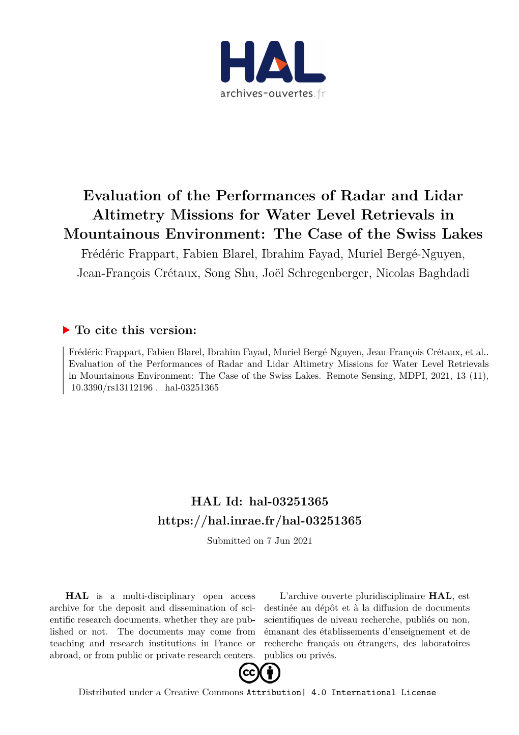 Evaluation of the Performances of Radar and Lidar Altimetry Missions