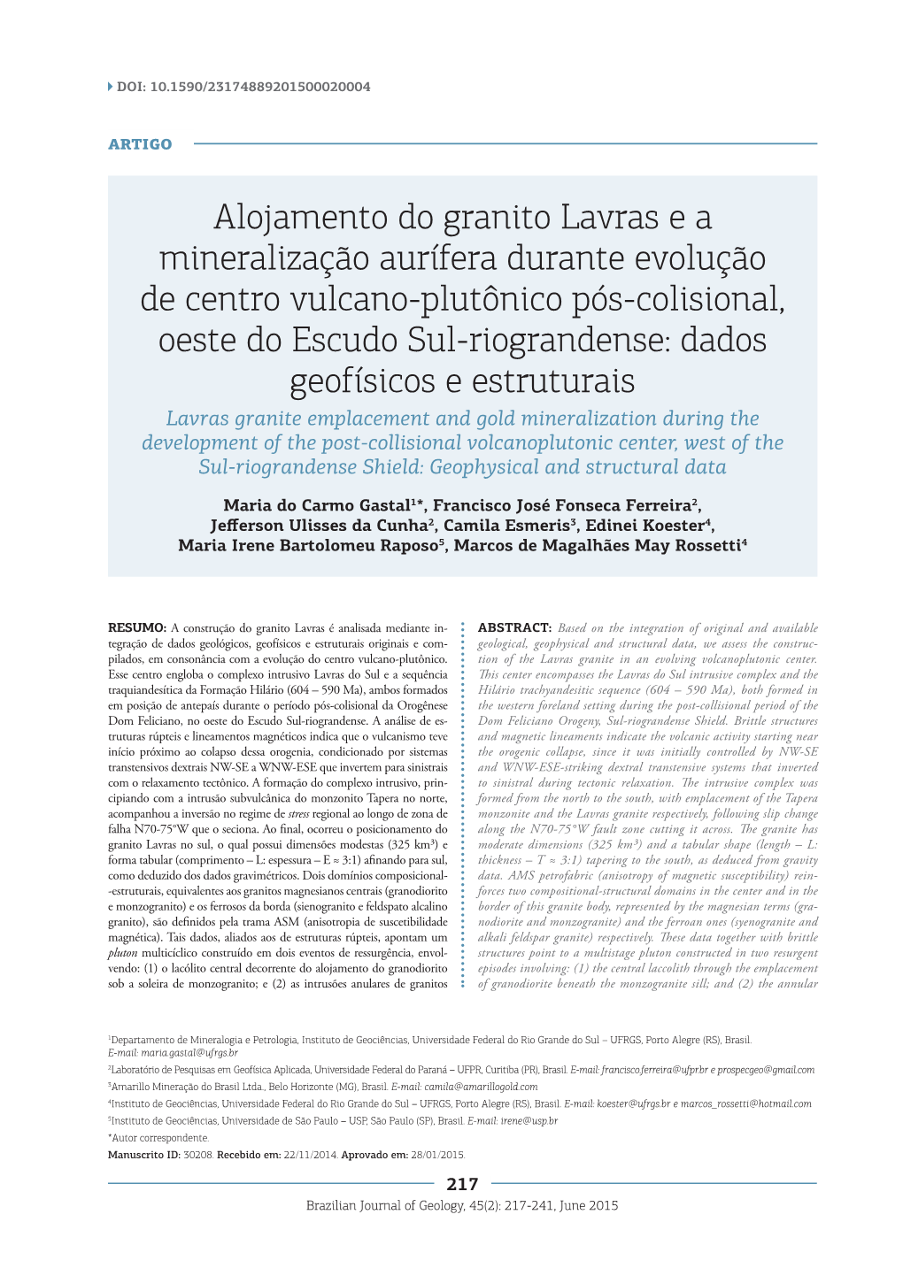 Alojamento Do Granito Lavras E a Mineralização Aurífera