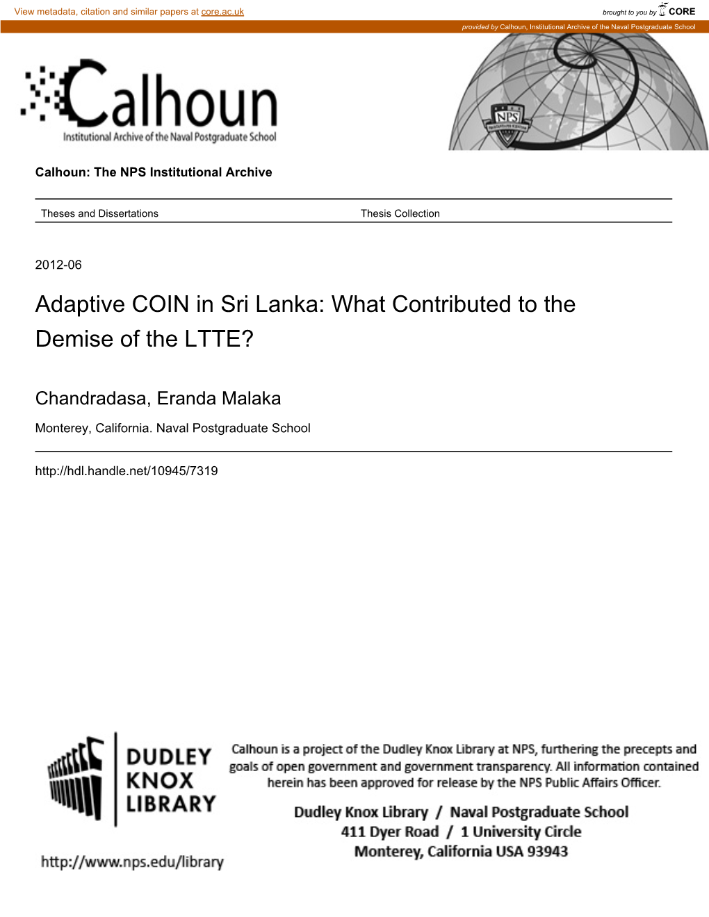 Adaptive COIN in Sri Lanka: What Contributed to the Demise of the LTTE?