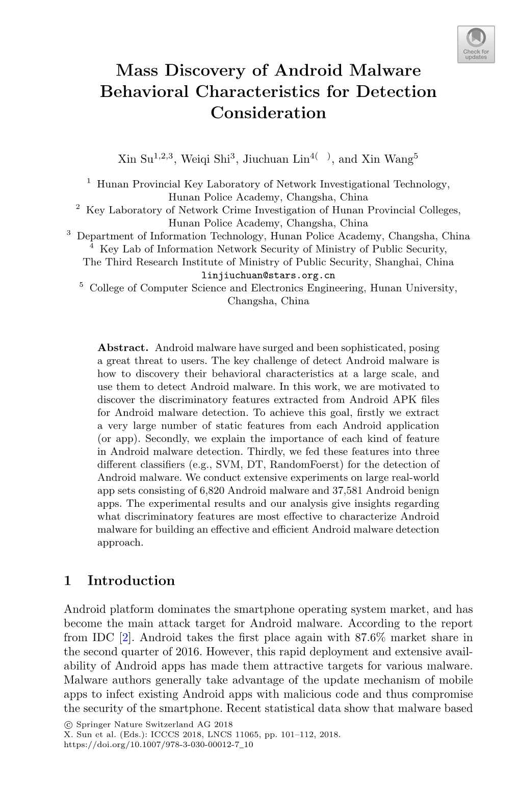 Mass Discovery of Android Malware Behavioral Characteristics for Detection Consideration