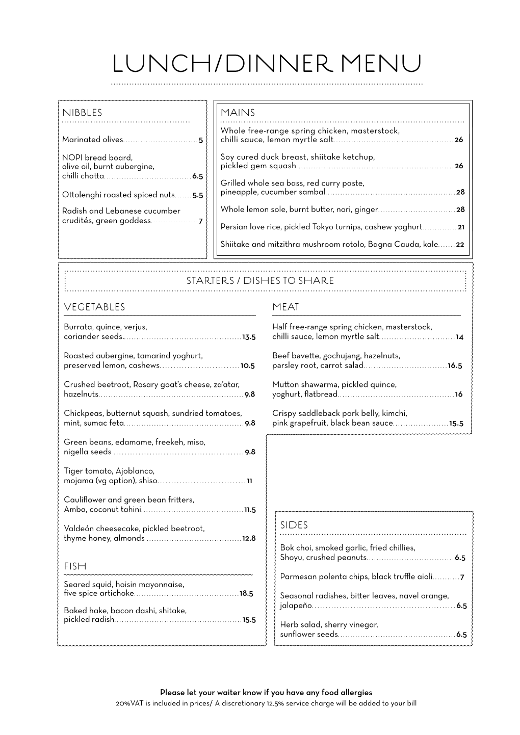 Lunch/Dinner Menu