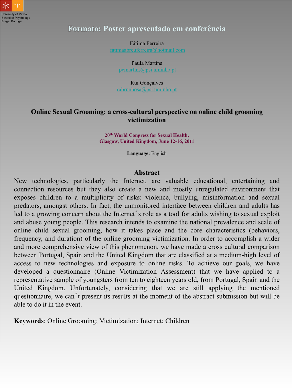 Online Sexual Grooming: a Cross-Cultural Perspective on Online Child Grooming Victimization