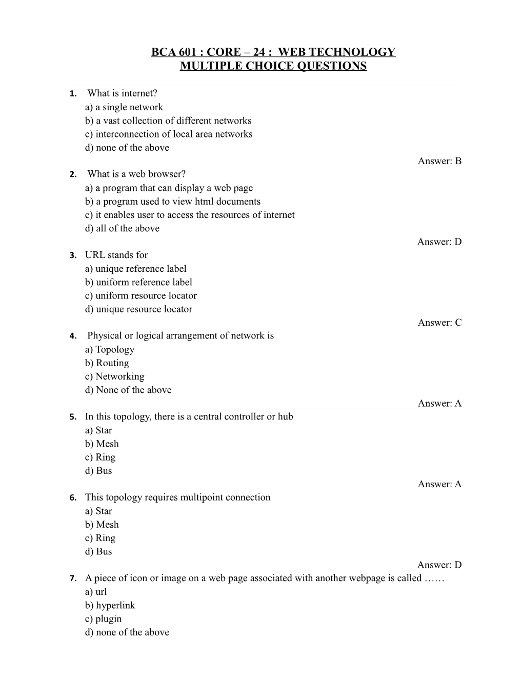 Bca 601 : Core 24 : Web Technology