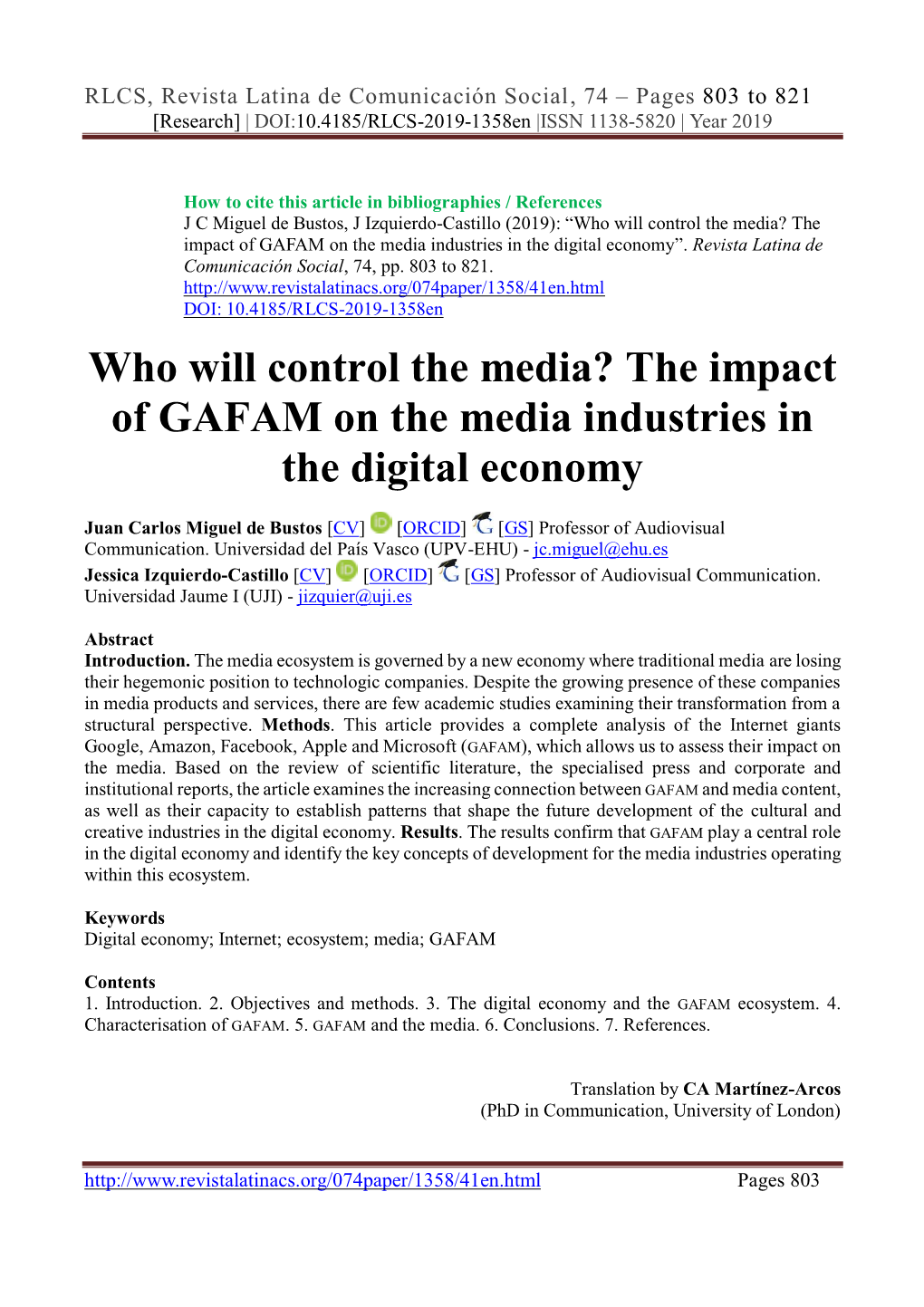 The Impact of GAFAM on the Media Industries in the Digital Economy”