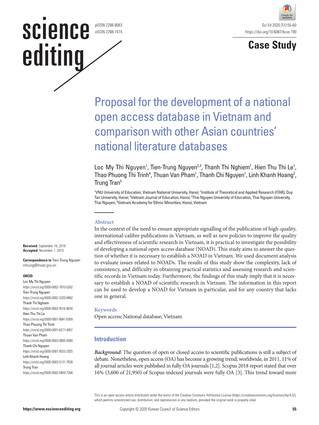 Proposal for the Development of a National Open Access Database in Vietnam and Comparison with Other Asian Countries’ National Literature Databases