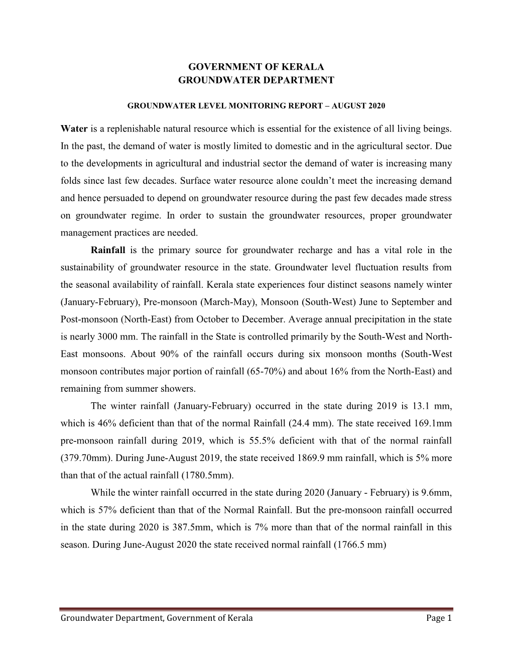 Groundwater Level Monitoring Report – August 2020