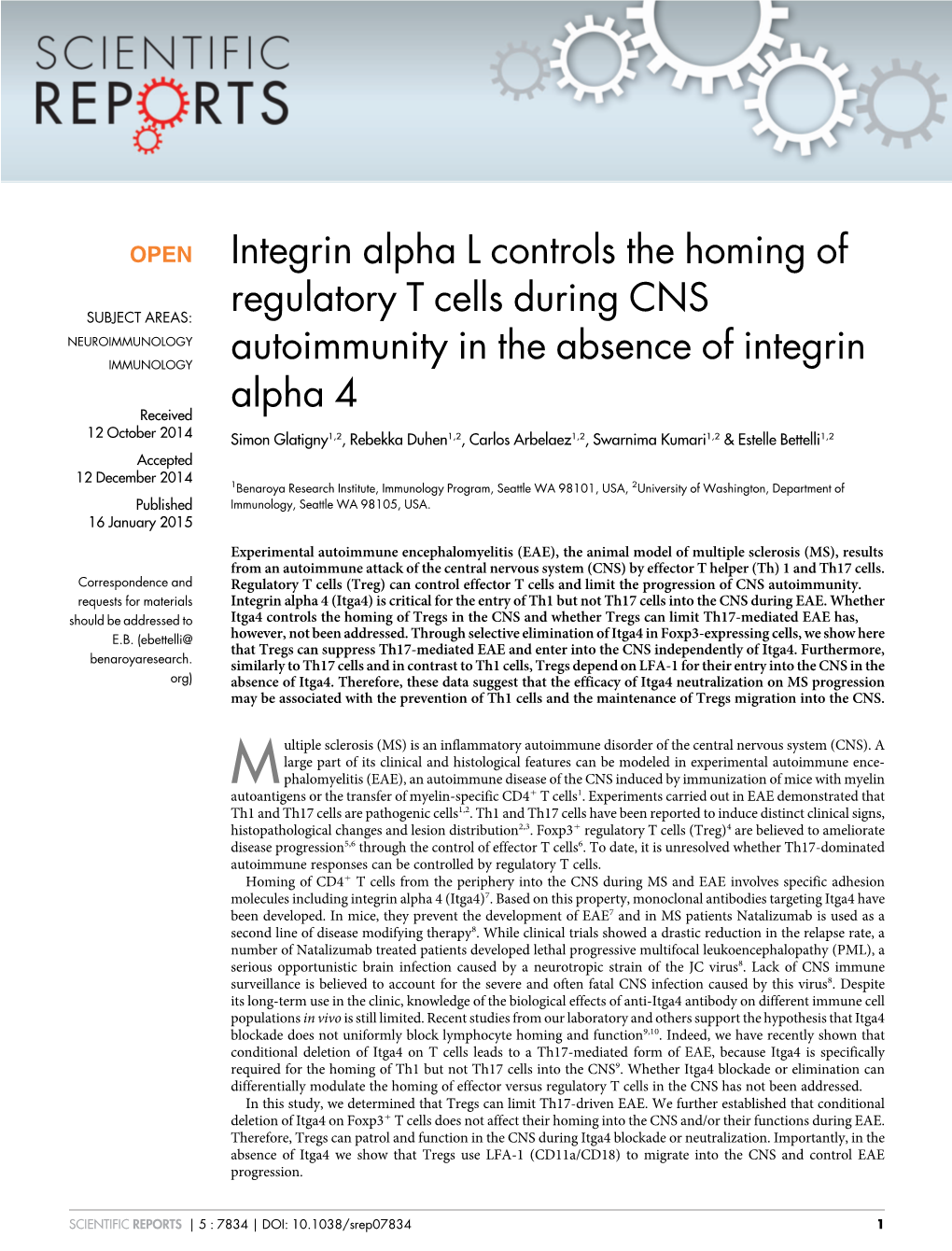 Integrin Alpha L Controls the Homing of Regulatory T Cells During CNS Autoimmunity in the 21