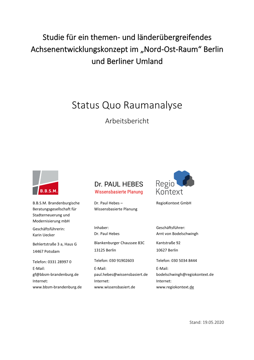 Status Quo Raumanalyse Arbeitsbericht