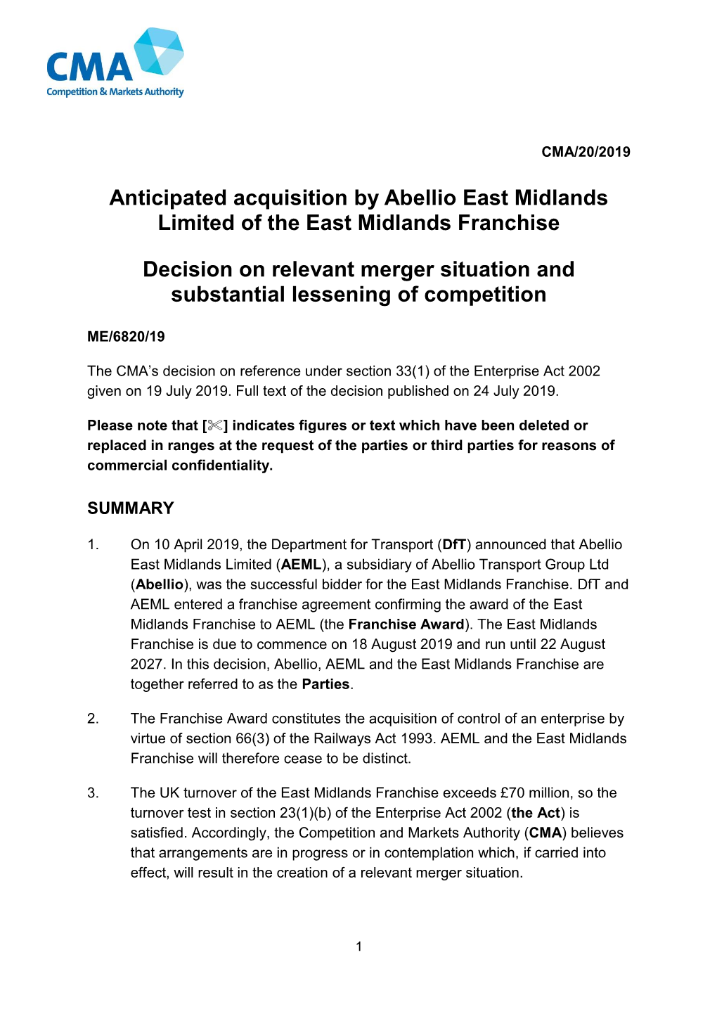 Abellio East Midlands Trains: Full Text Decision