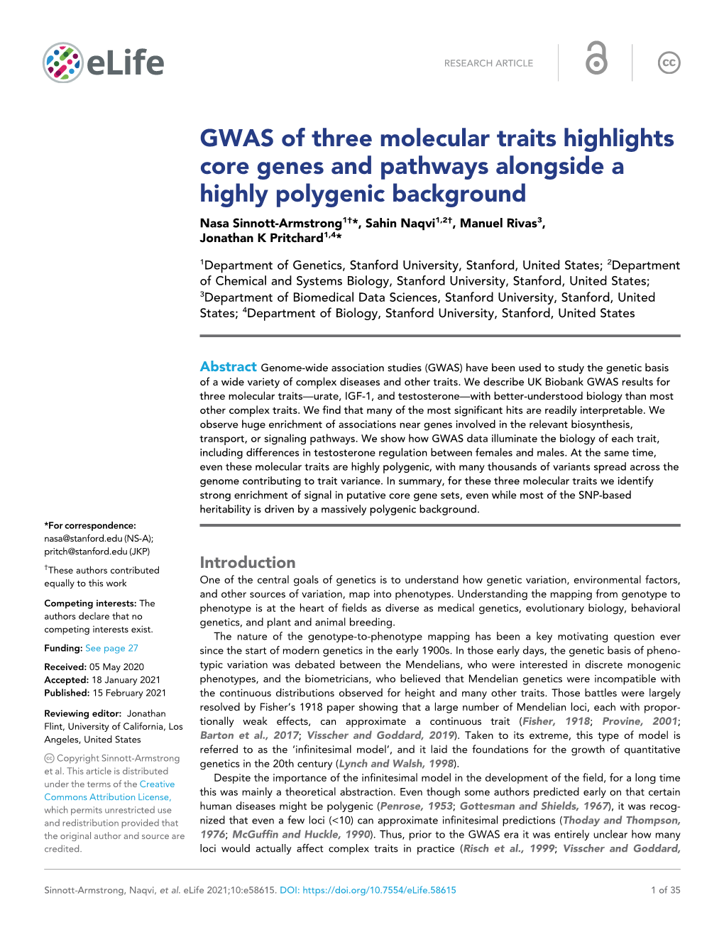 GWAS of Three Molecular Traits Highlights Core Genes And