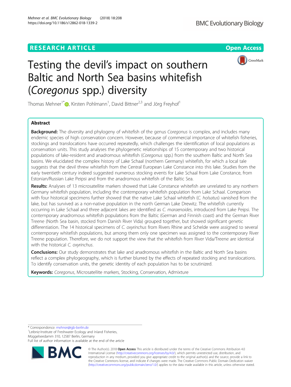 Testing the Devil's Impact on Southern Baltic and North Sea Basins Whitefish (Coregonus Spp.) Diversity