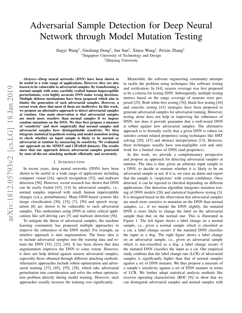 Adversarial Sample Detection for Deep Neural Network Through Model Mutation Testing