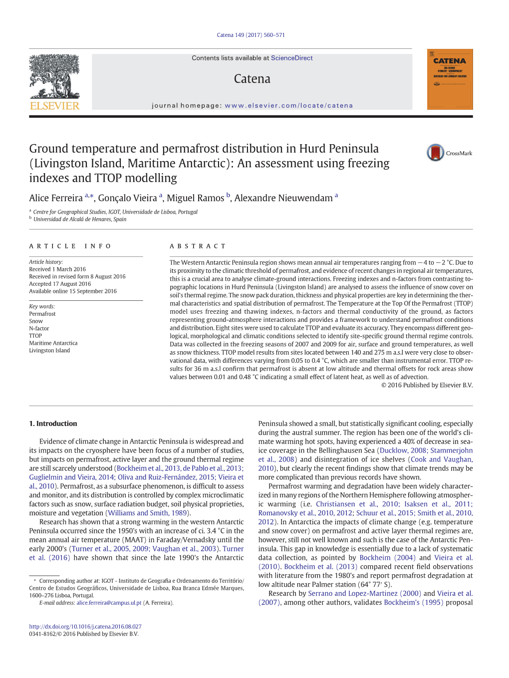 Ground Temperature and Permafrost Distribution in Hurd Peninsula (Livingston Island, Maritime Antarctic): an Assessment Using Freezing Indexes and TTOP Modelling